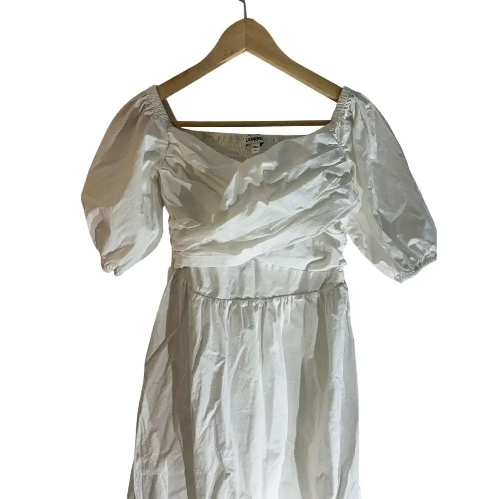 Express‎ white M Cotton Puff baby doll Dress Prarie romantic Boho Milkmaid